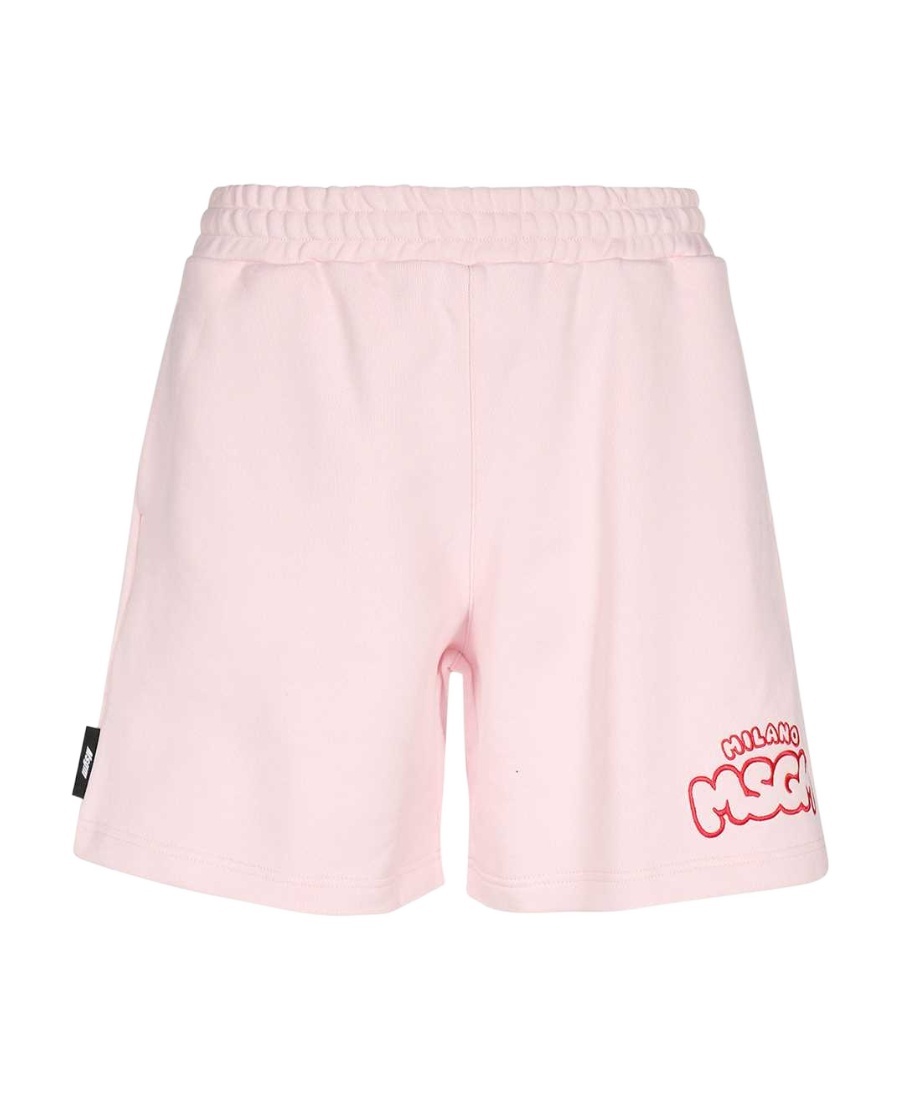 Msgm Logo-embroidered Elasticated-waistband Shorts In Pink