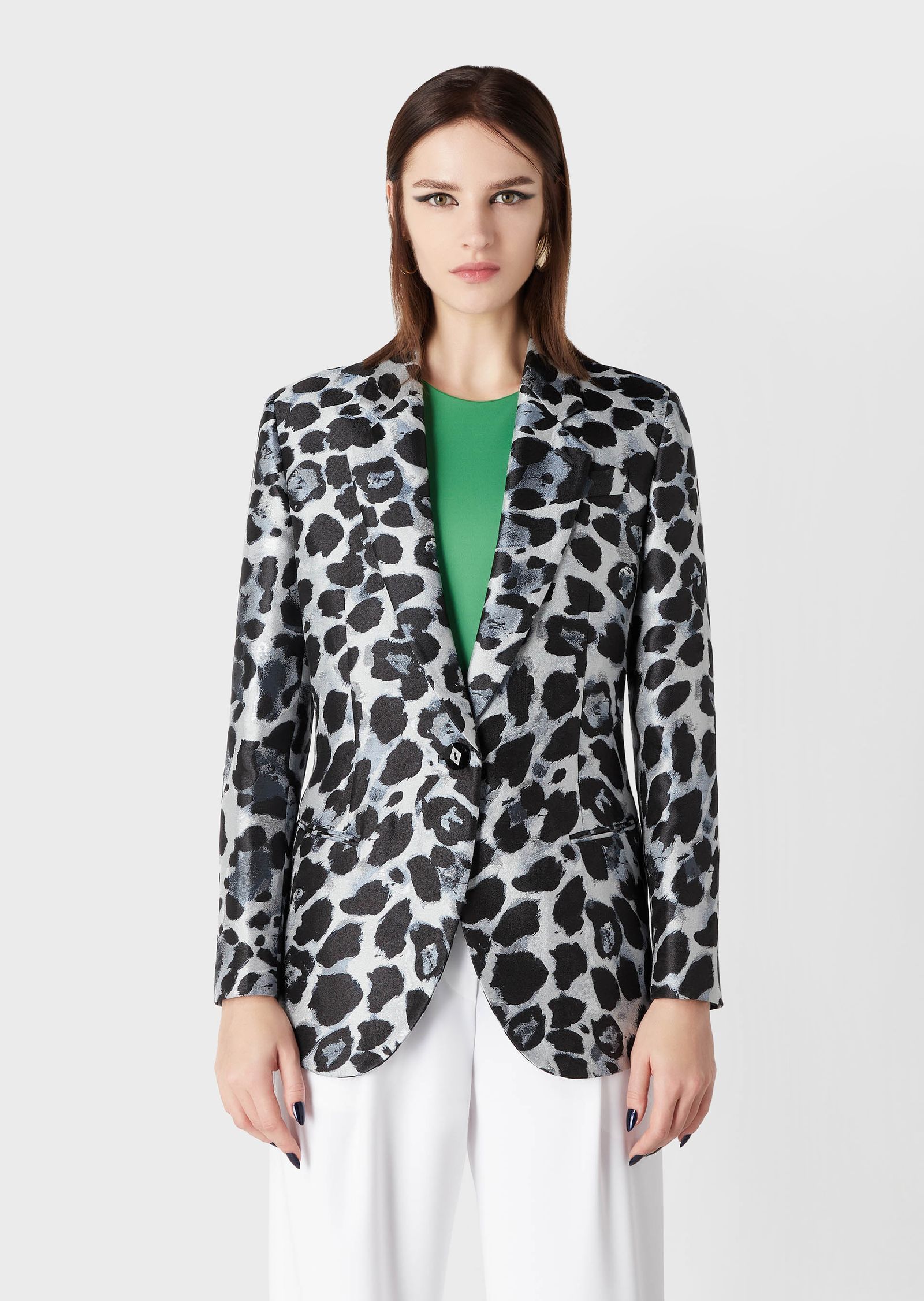 Giorgio Armani Single-breasted Leopard-pattern Blazer In Black