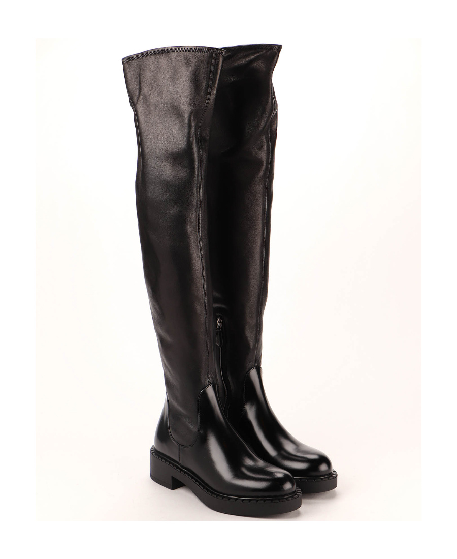 Prada Leather Knee Boots In Black