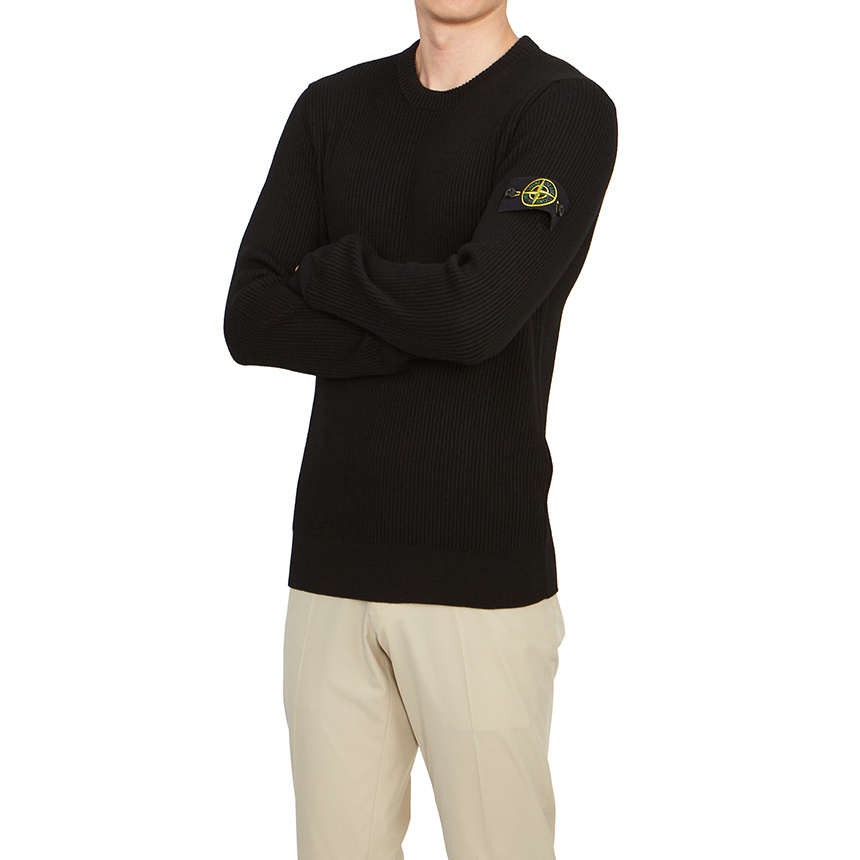 Stone Island Lightweight Wool Crew Neck Pullover In Black