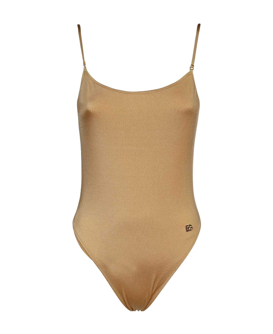 Dolce & Gabbana Logo Sling One-piece Swimsuit In Nude