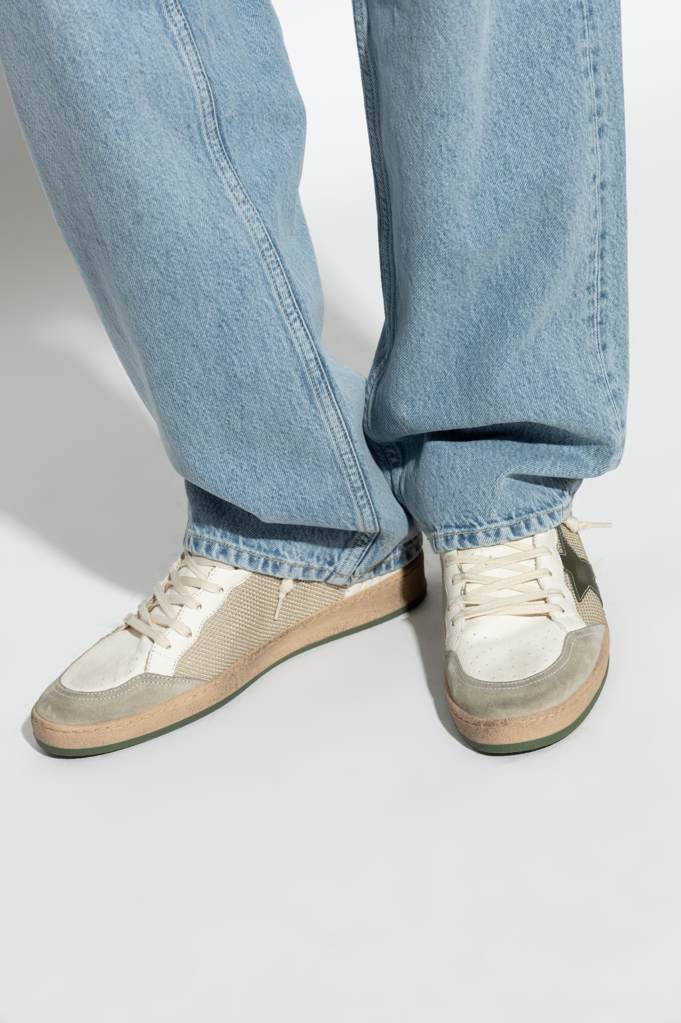 Golden Goose Deluxe Brand Men Ball Star Double Quarter Low-top Leather Sneakers With Used Effect In Neutral