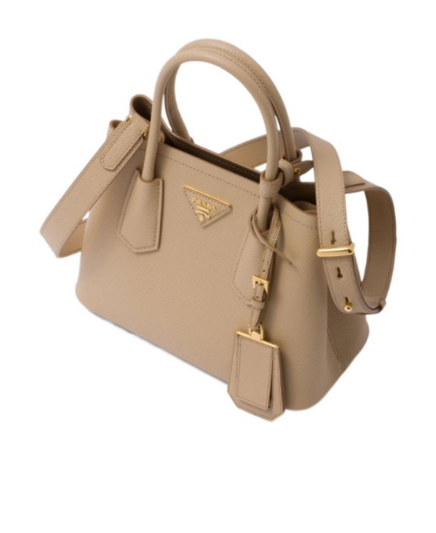 Prada Double Saffiano Leather Mini Bag In Nude