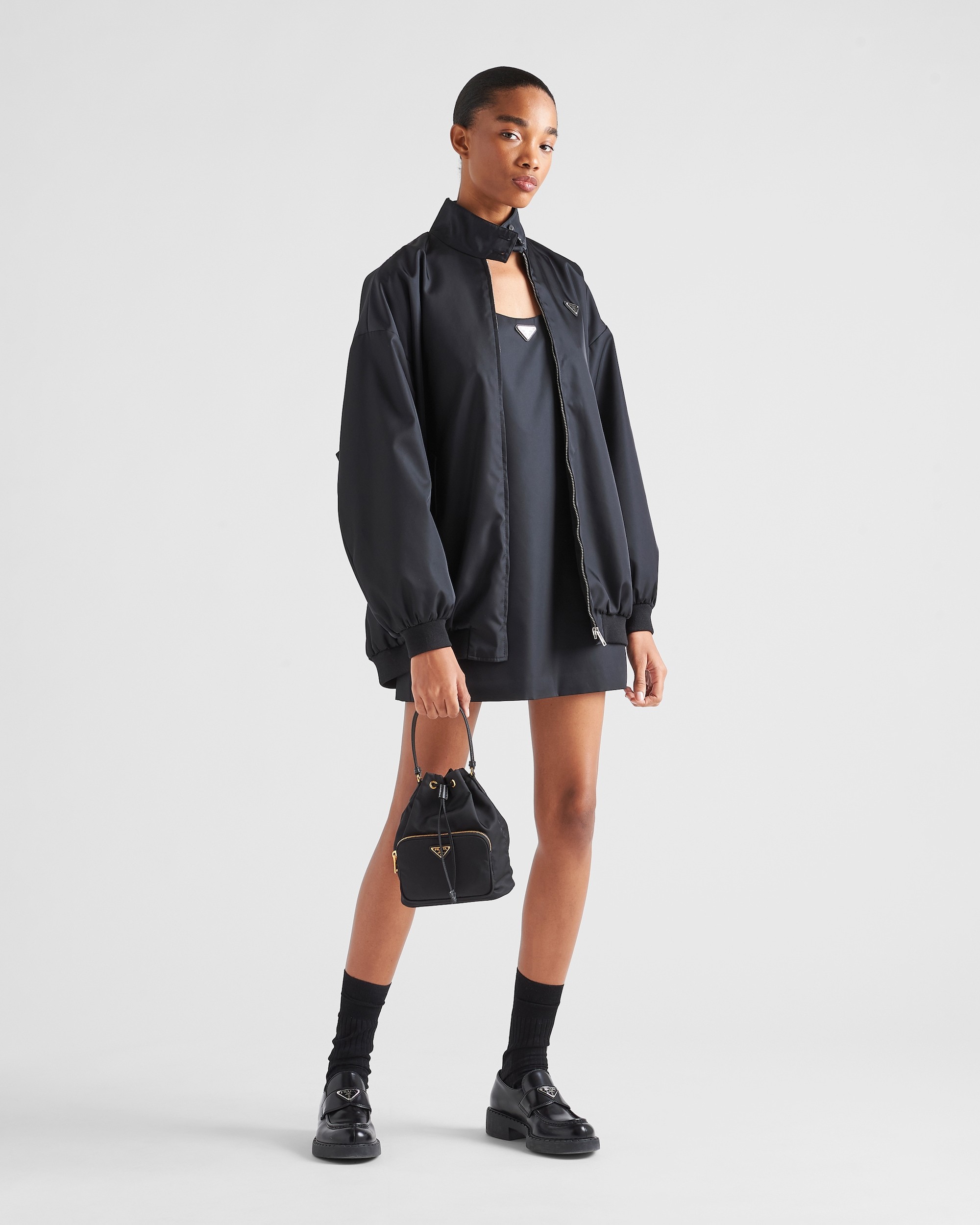 Prada Black Duet Re-nylon Brand-plaque Recycled-polyamide Bucket Bag In Black