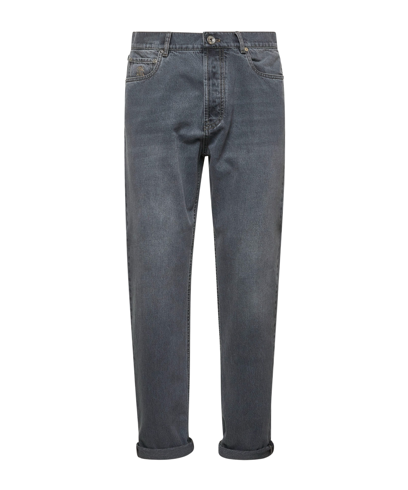 Brunello Cucinelli Belt Loop Denim Trousers In Gray