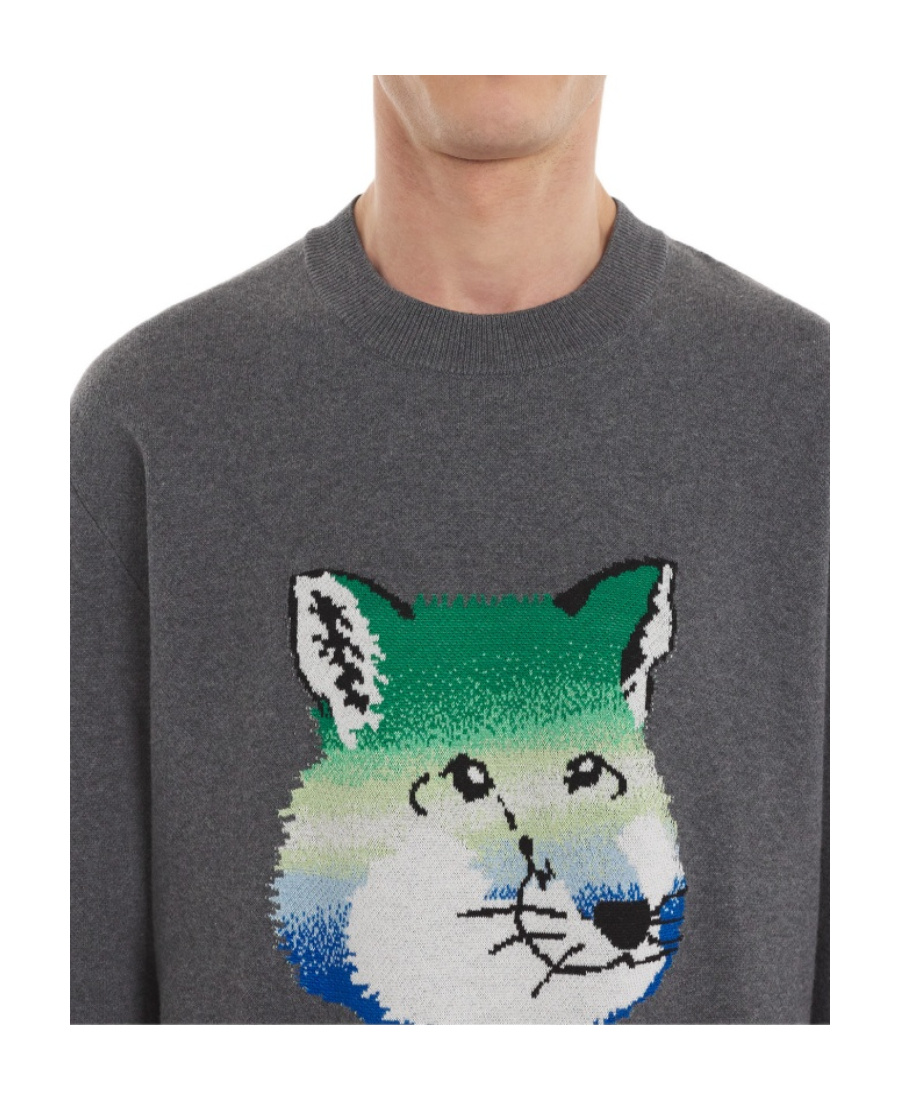 Shop Maison Kitsuné Vibrant Fox Head Intarsia Pullover In Black