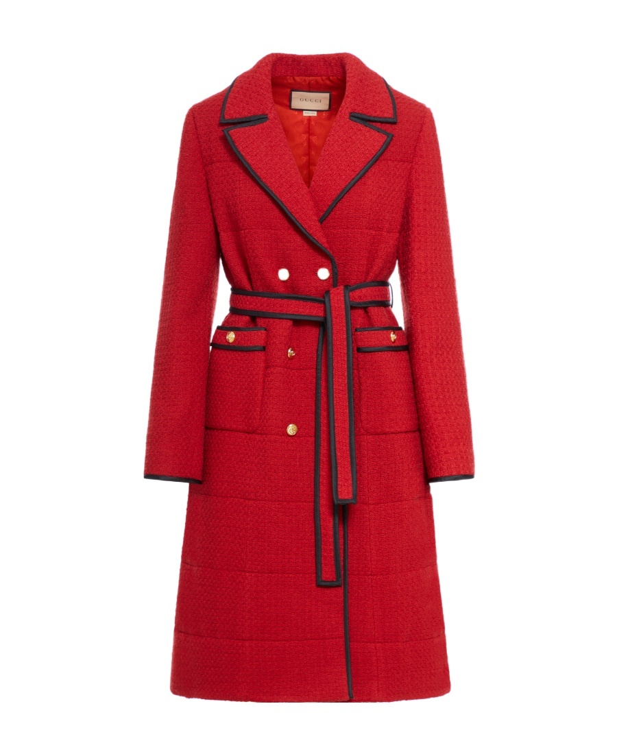 Gucci Double Breasted Belted Waist Coat In Red