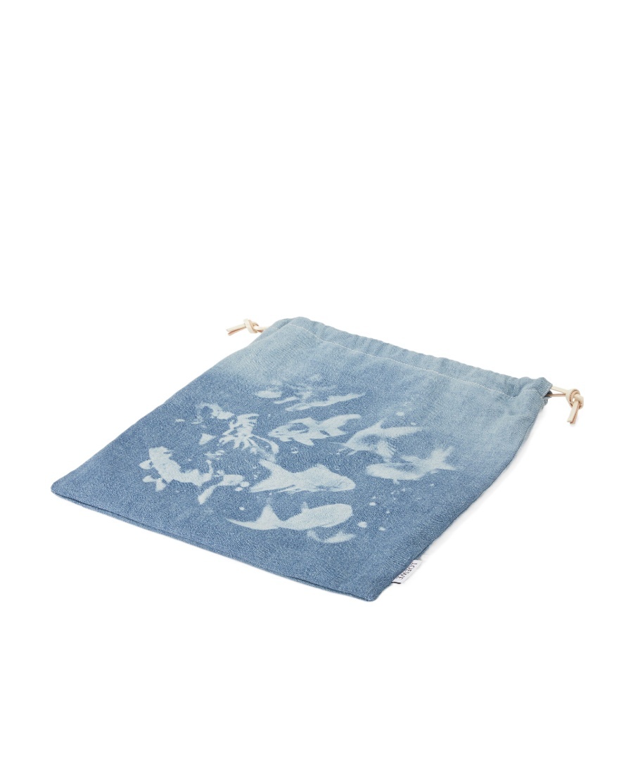 Loewe Fish Drawstring Pouch In Denim In Light Blue