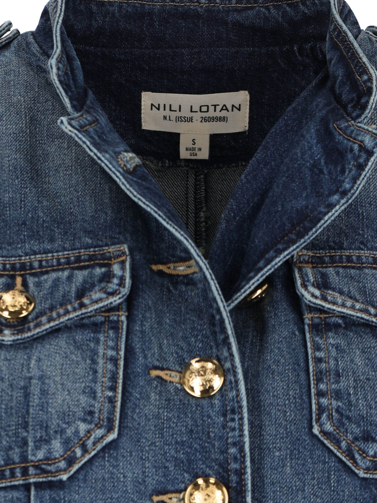 Nili Lotan Military Style Jacket Gold Buttons In Blue