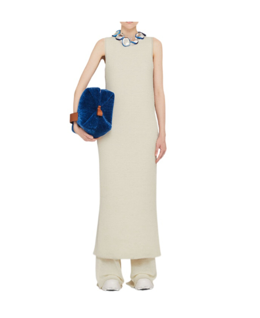 Jil Sander Semi-sheer Knit Long Dress In Nude