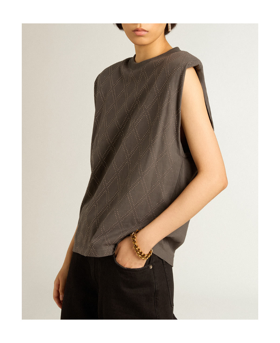 Golden Goose Diamond-pattern Sleeveless T-shirt In Black