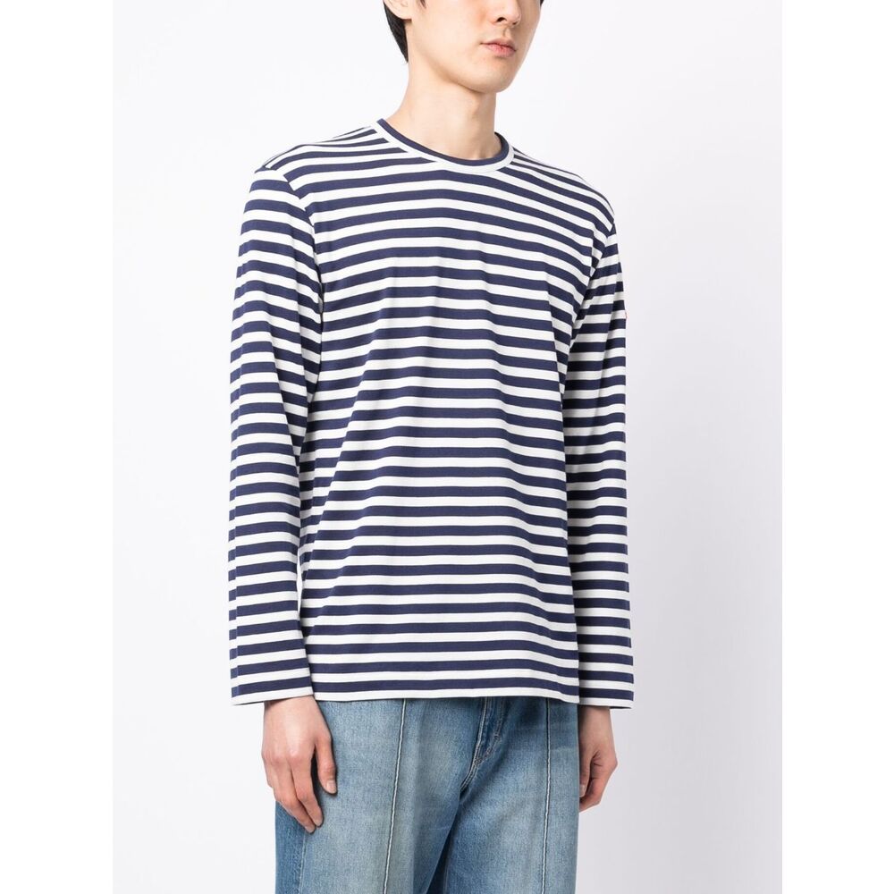 Comme Des Garçons Play X The Artist Invader Pixelated-appliqué Striped T-shirt In Blue