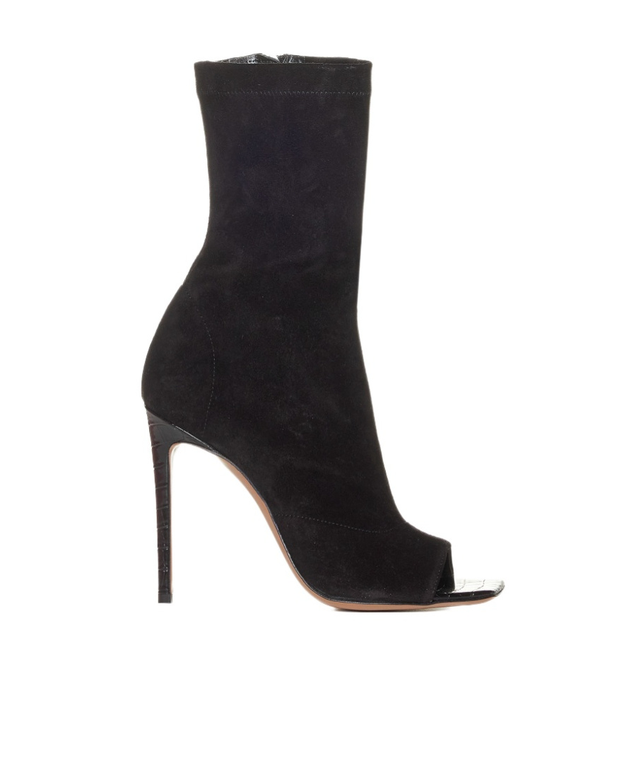 Paris Texas Black Amanda Calf Suede Stretch Ankle Boots In Black