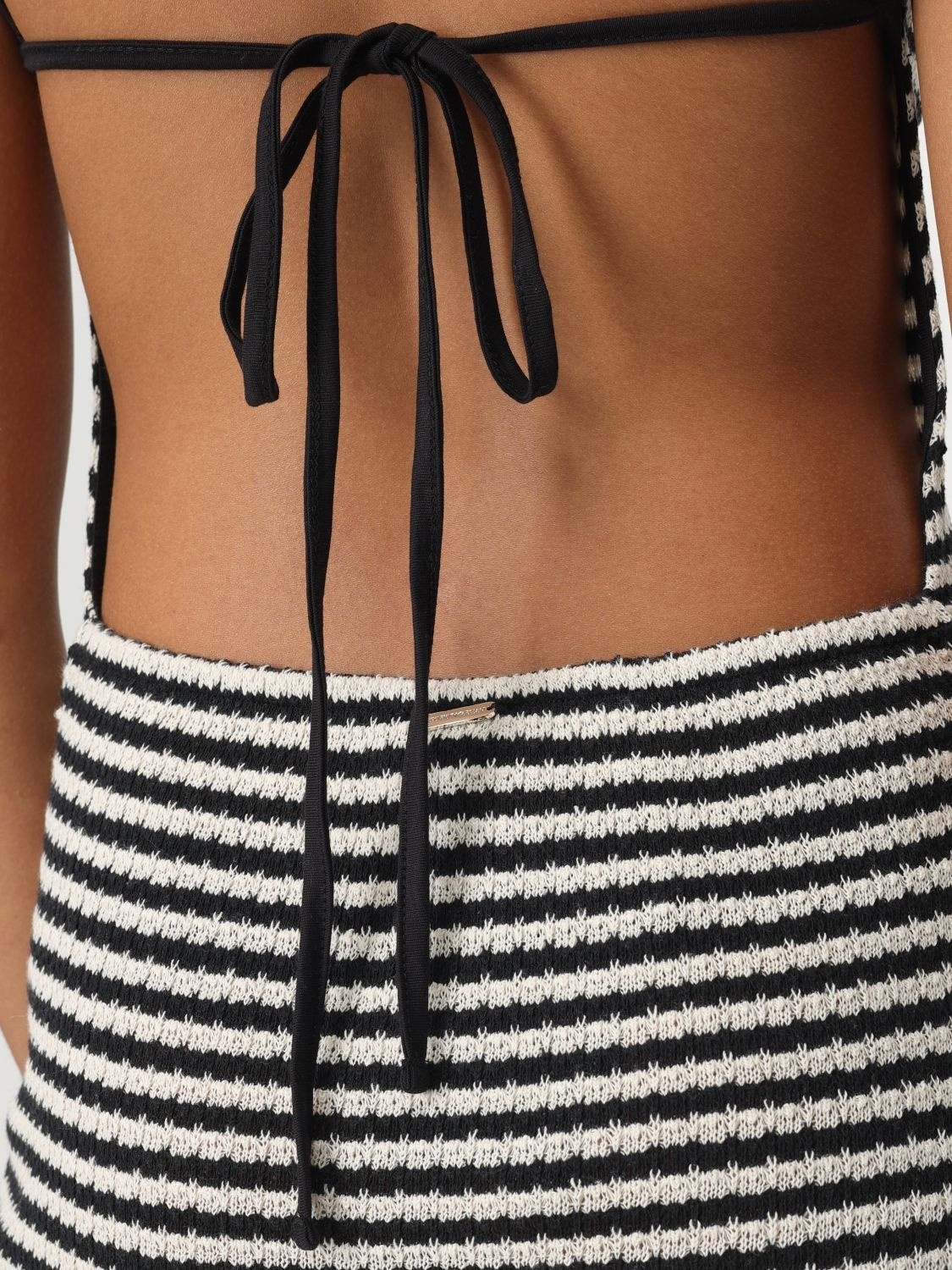 Emporio Armani Blackwhite Striped Cotton Midi Dress In Multicolor