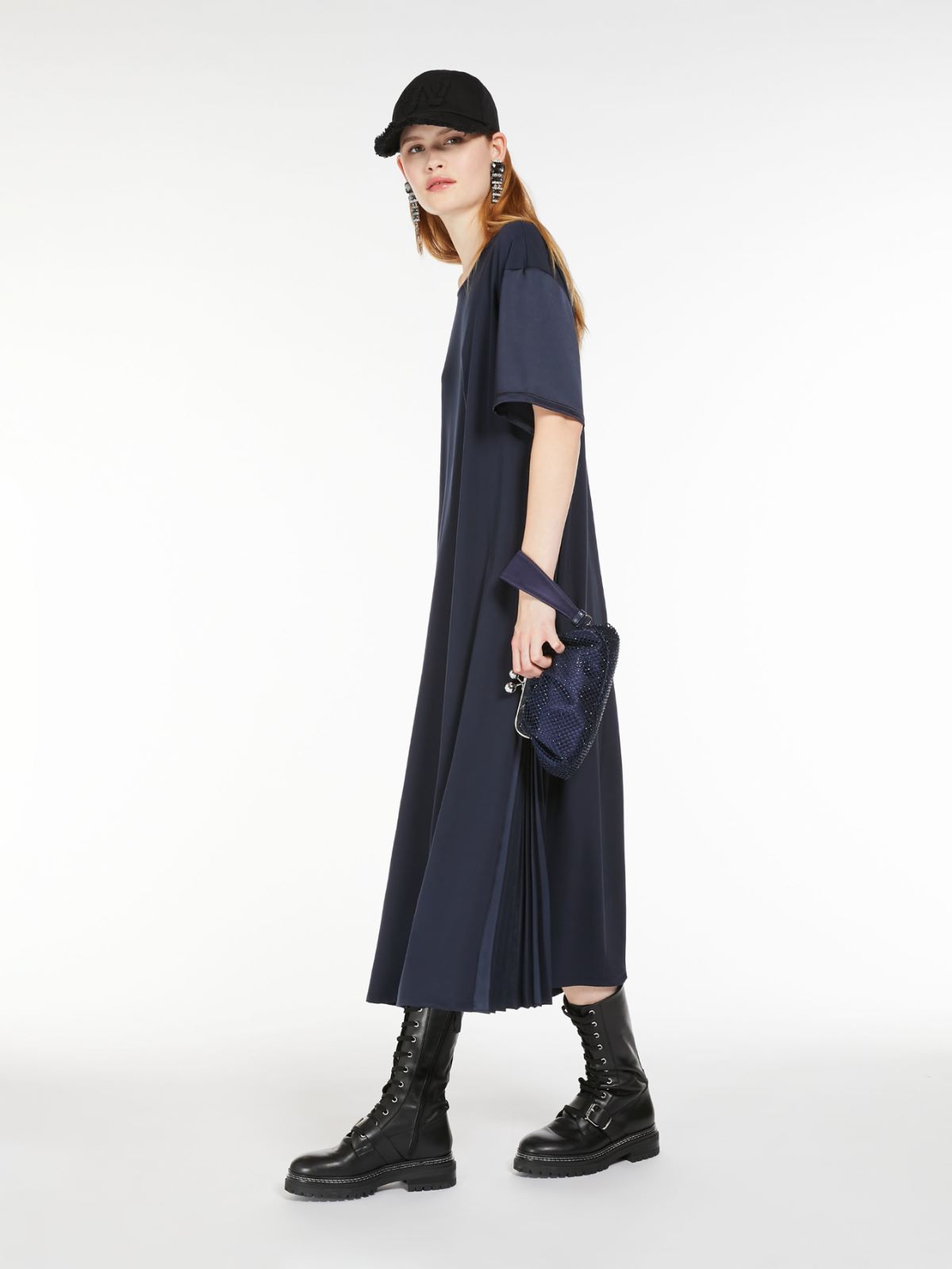 Weekend Max Mara Womens Vy Contrast Belt-tie Flared-hem Stretch-woven Blend Midi Dress In Black