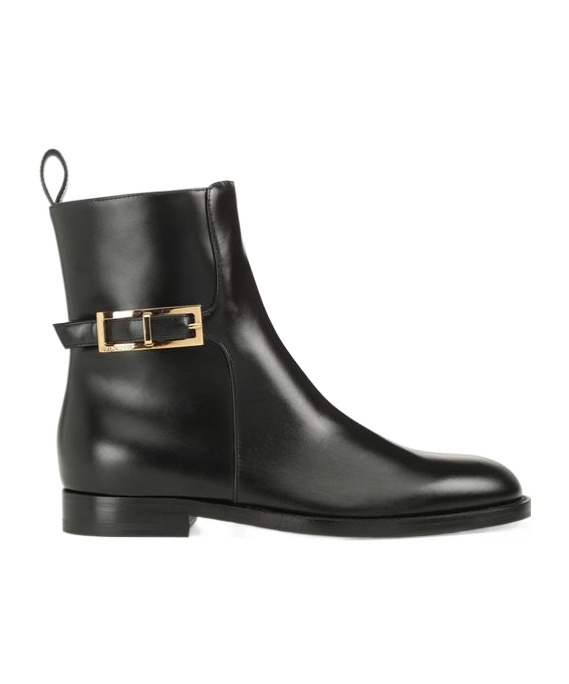 Sergio Rossi Round Toe Ankle Boots With Gold Hardware In Black