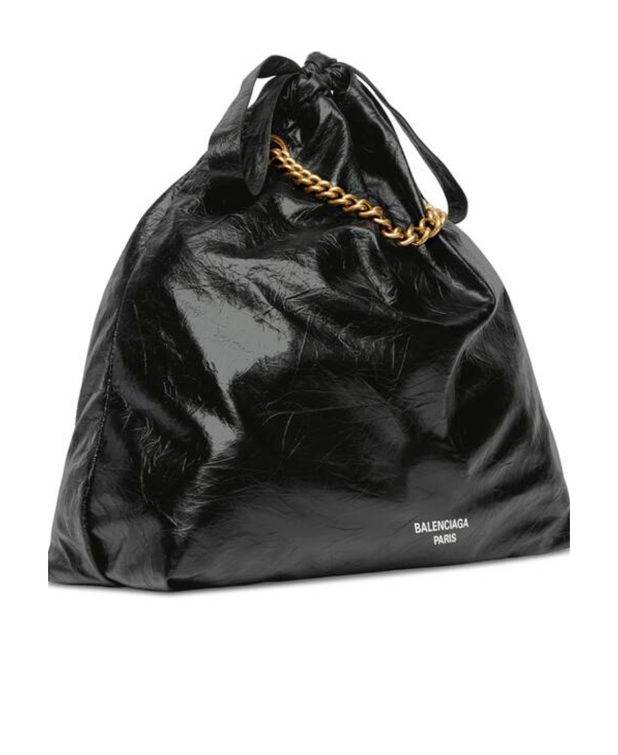 Balenciaga Medium Leather Crush Tote Bag In Black
