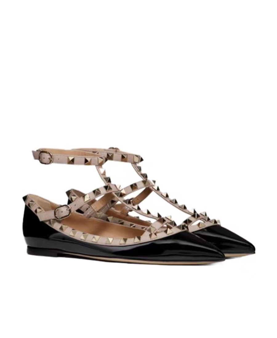 Valentino Rockstud Leather Flat Ballerina Shoes In Multicolor