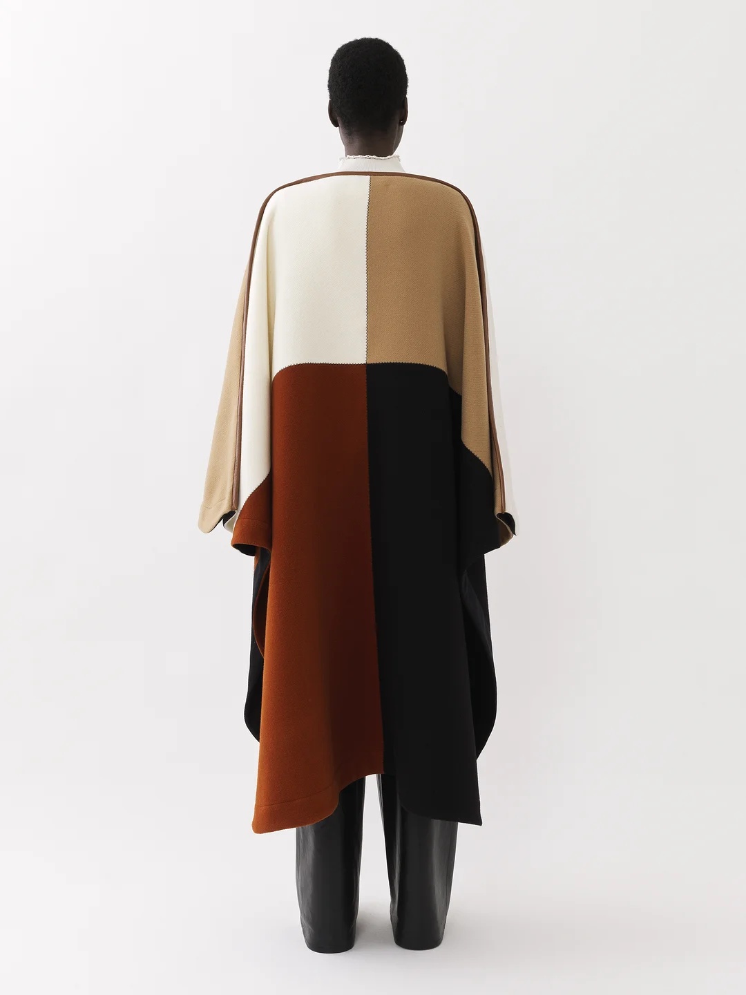 Chloé Colorblock Wool Blend Long Poncho In Black
