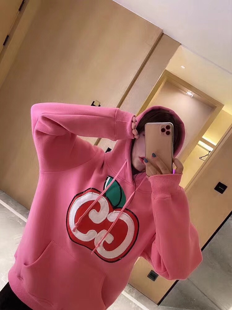Gucci Gg Apple Print Hoodie In Pink