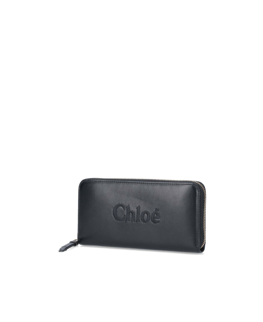 Chloé Sense Logo-embroidered Leather Wallet In Black