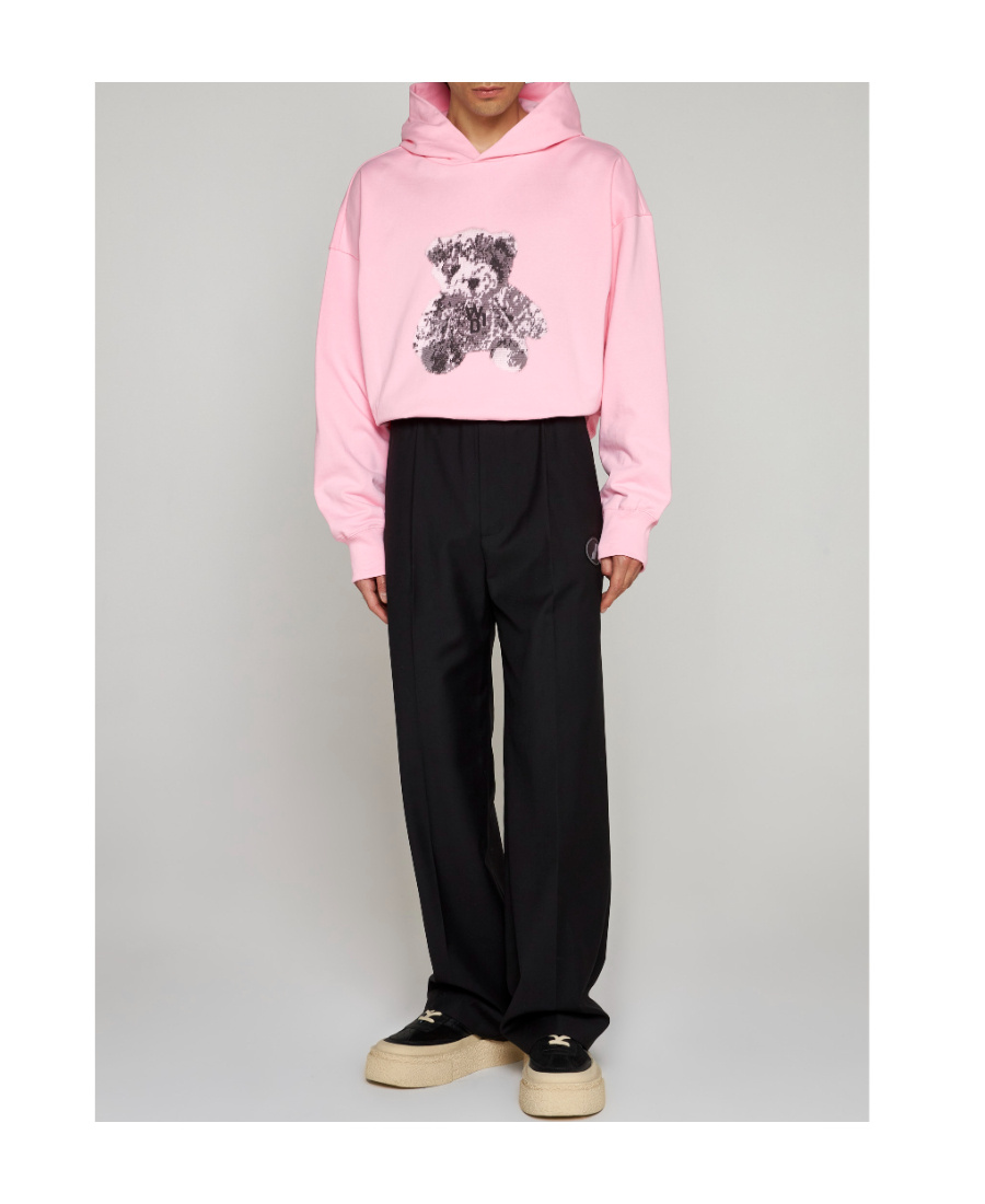 We11 Done Teddy Bear-print Cotton Hoodie In Pink