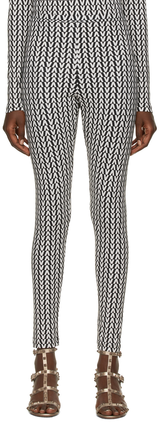 Valentino All-over Logo-print Leggings In Gray