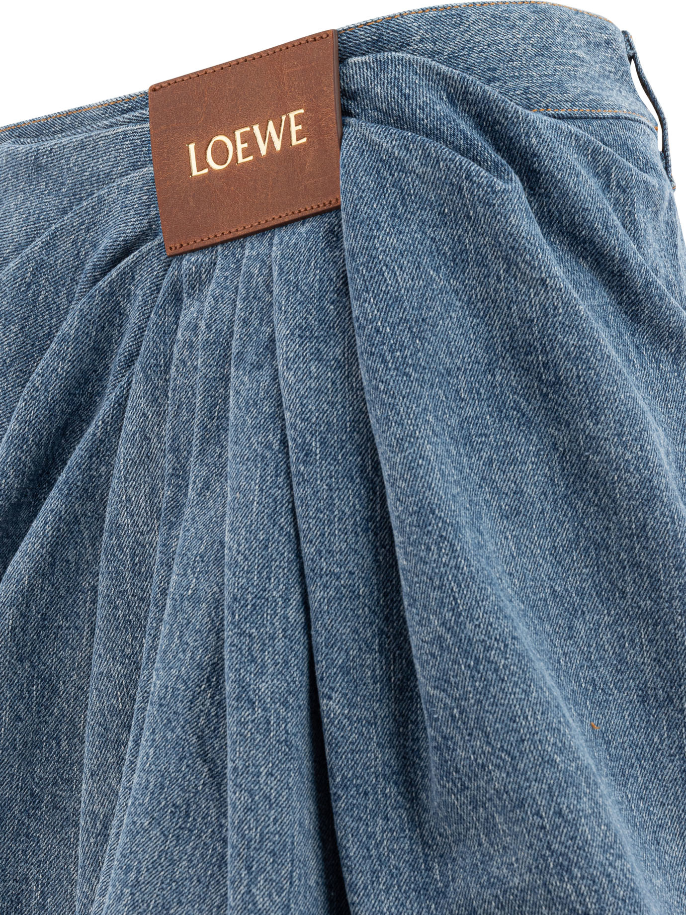 Loewe Draped Denim Mini Skirt In Blue
