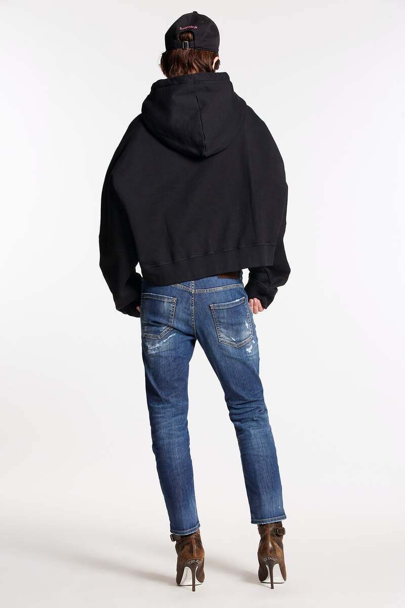 Dsquared2 Distressed Logo-patch Cropped Jeans In Blue