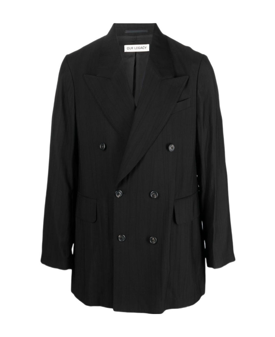 Our Legacy Crease-effect Double-breasted Blazer In Black