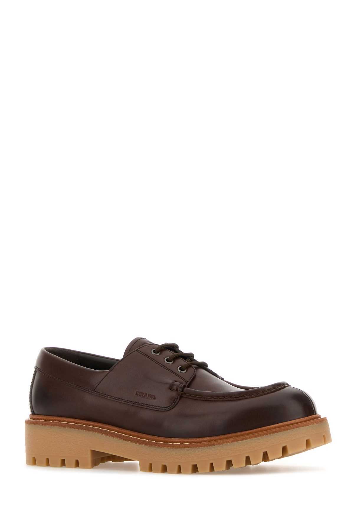 Prada Leather Lace-up Loafers Chunky Sole In Brown