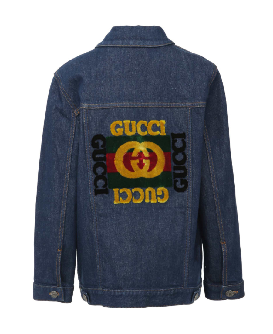 Gucci Children's Denim Jacket With  Logo In Blue