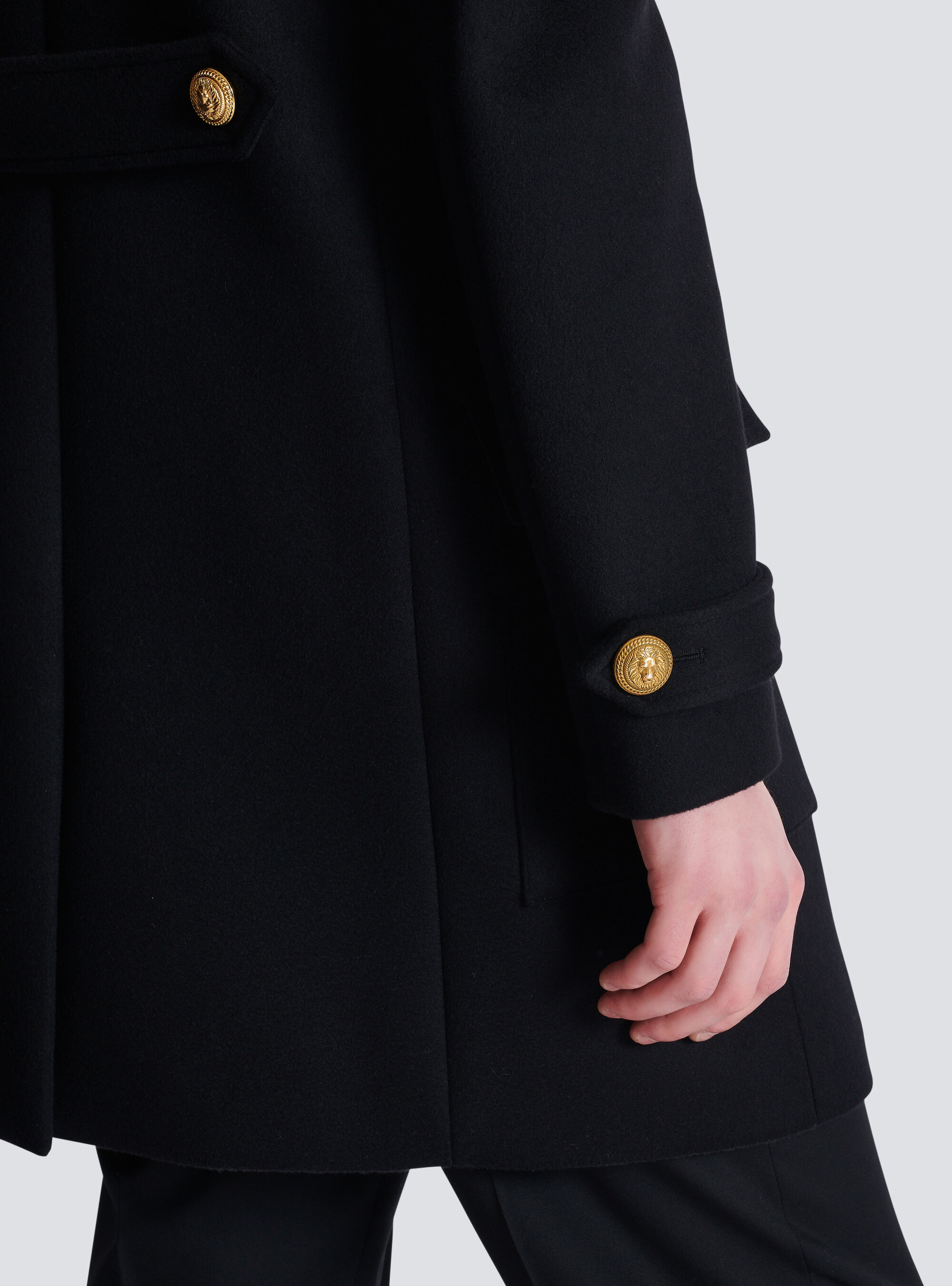 Balmain Wool And Cashmere Coat With Detachable Bib Front In Black