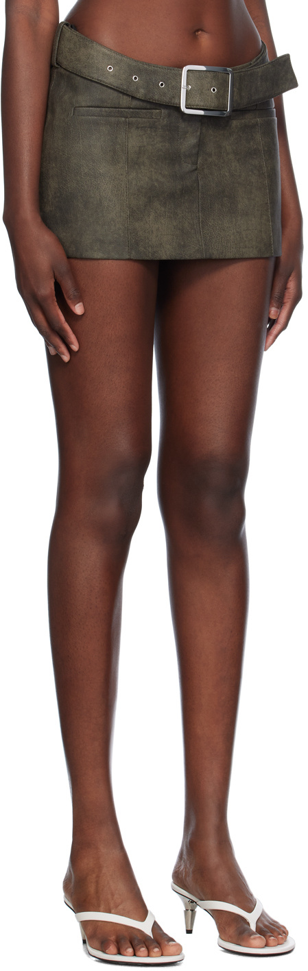 Aya Muse Granulated Synthetic Leather Short Skirt In Brown