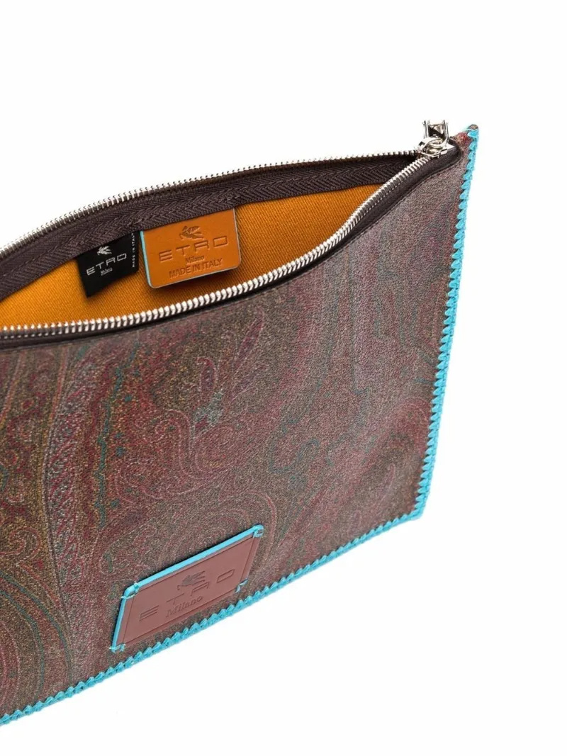 Etro Paisley Printed Clutch In Brown