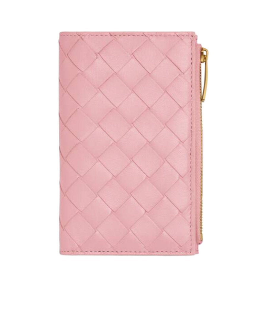Bottega Veneta Leather Intrecciato Card Holder In Pink