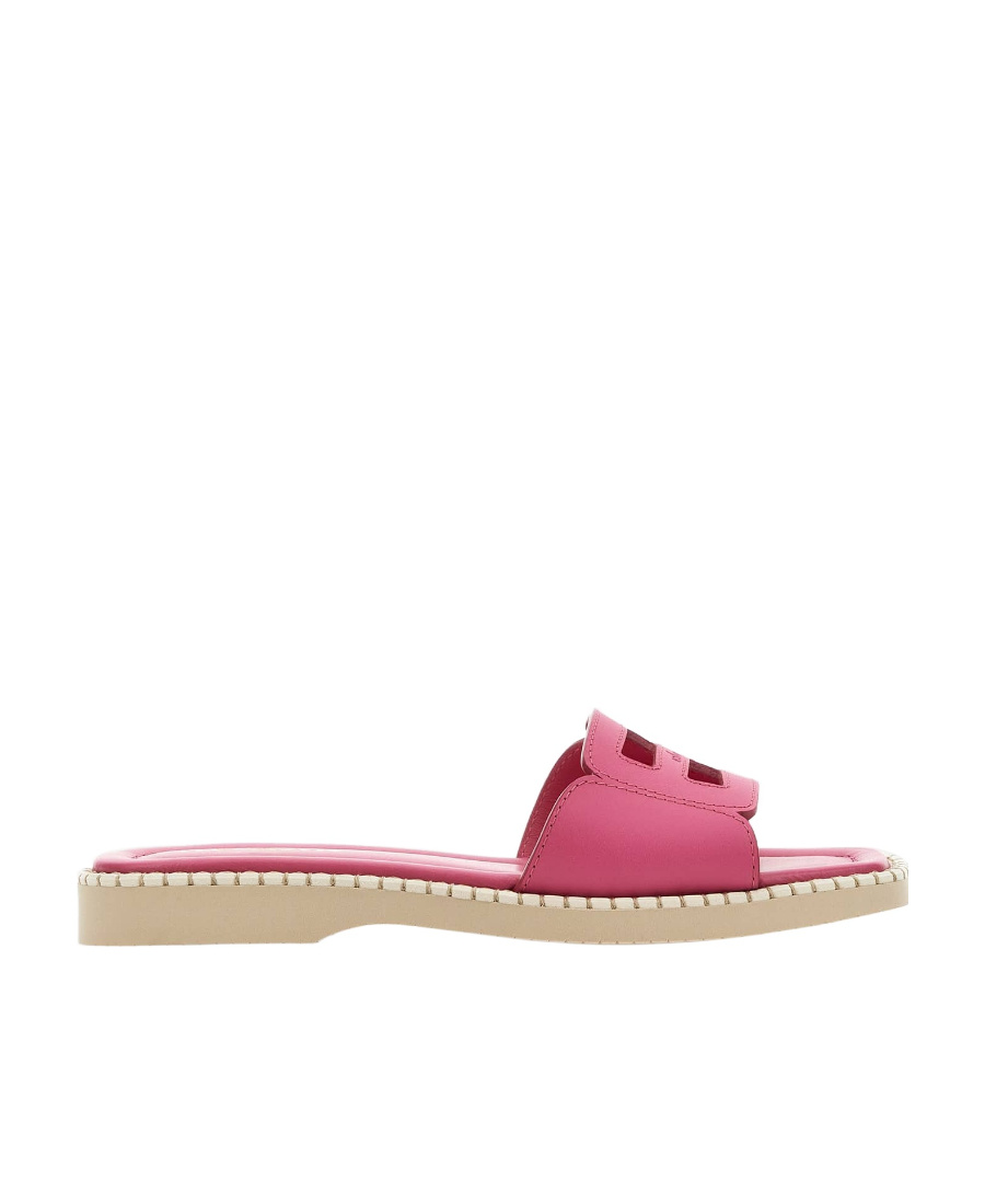 Shop Hogan H638 Flat Leather Sandals In Nude