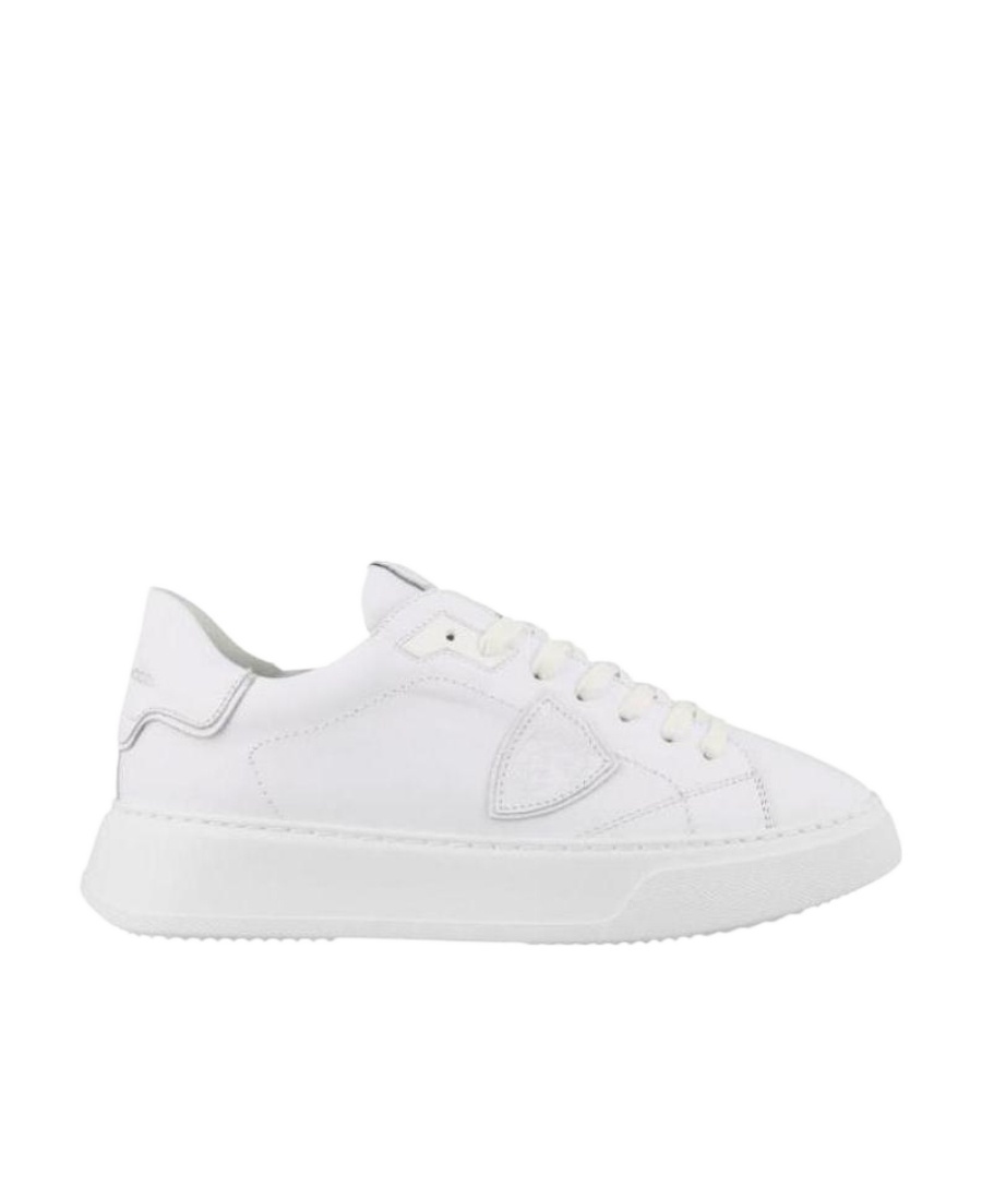 Philippe Model Temple Low Sneakers In White Leather In White
