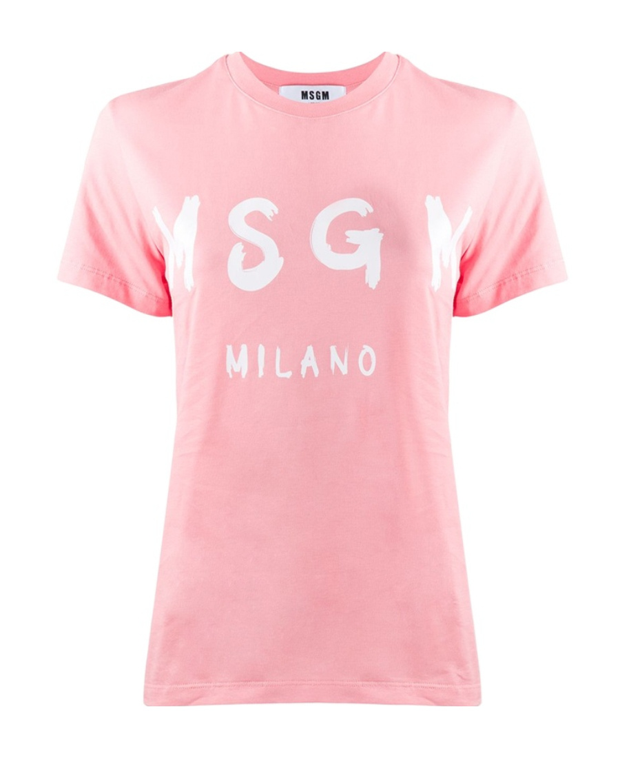 Msgm Jersey T-shirt With Brushstroke Printed Logo In Pink