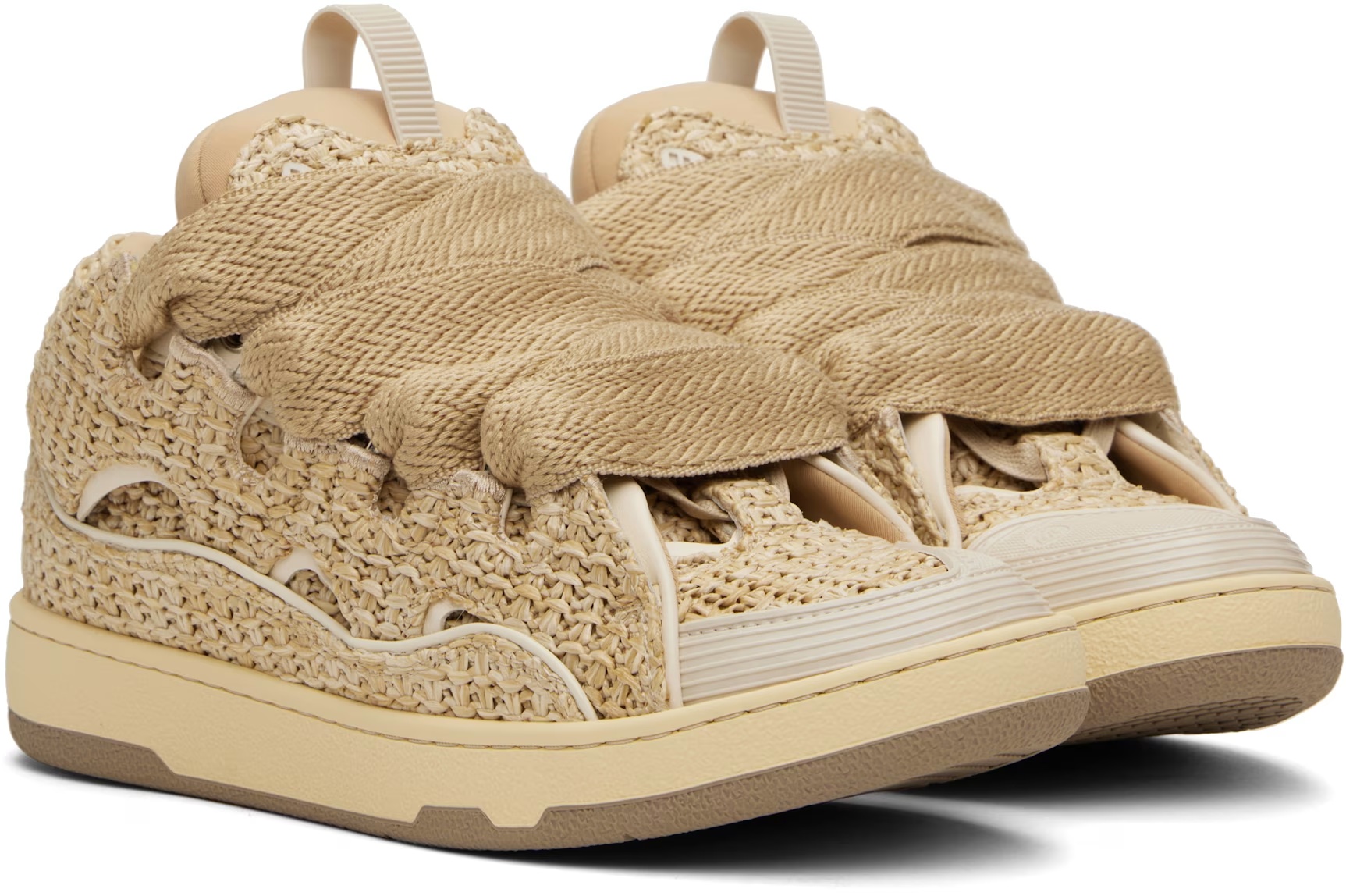 Lanvin Beige Curb Raffia Sneakers In Neutral
