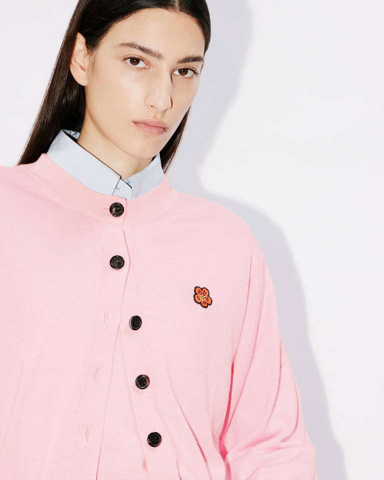Kenzo Boke Crest Crew Long-sleeved Woolen Cardigan In Pink