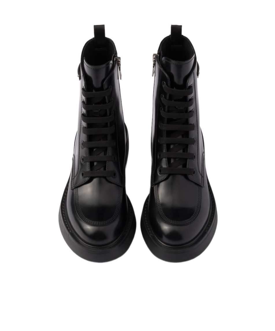 Prada Black Brushed Leather Ankle Boot In Black