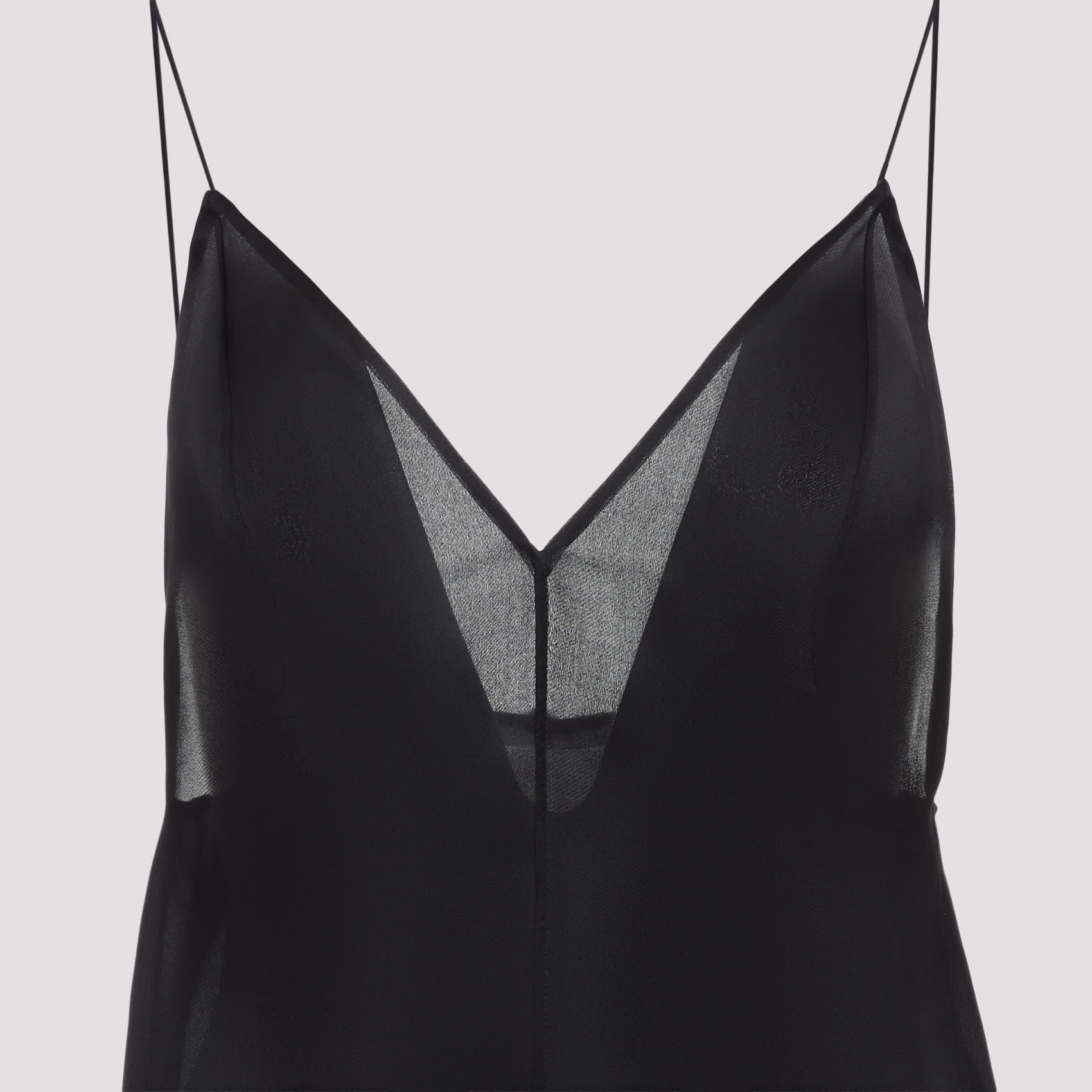 Khaite Deep V-neck Silk Top With Spaghetti Straps In Black