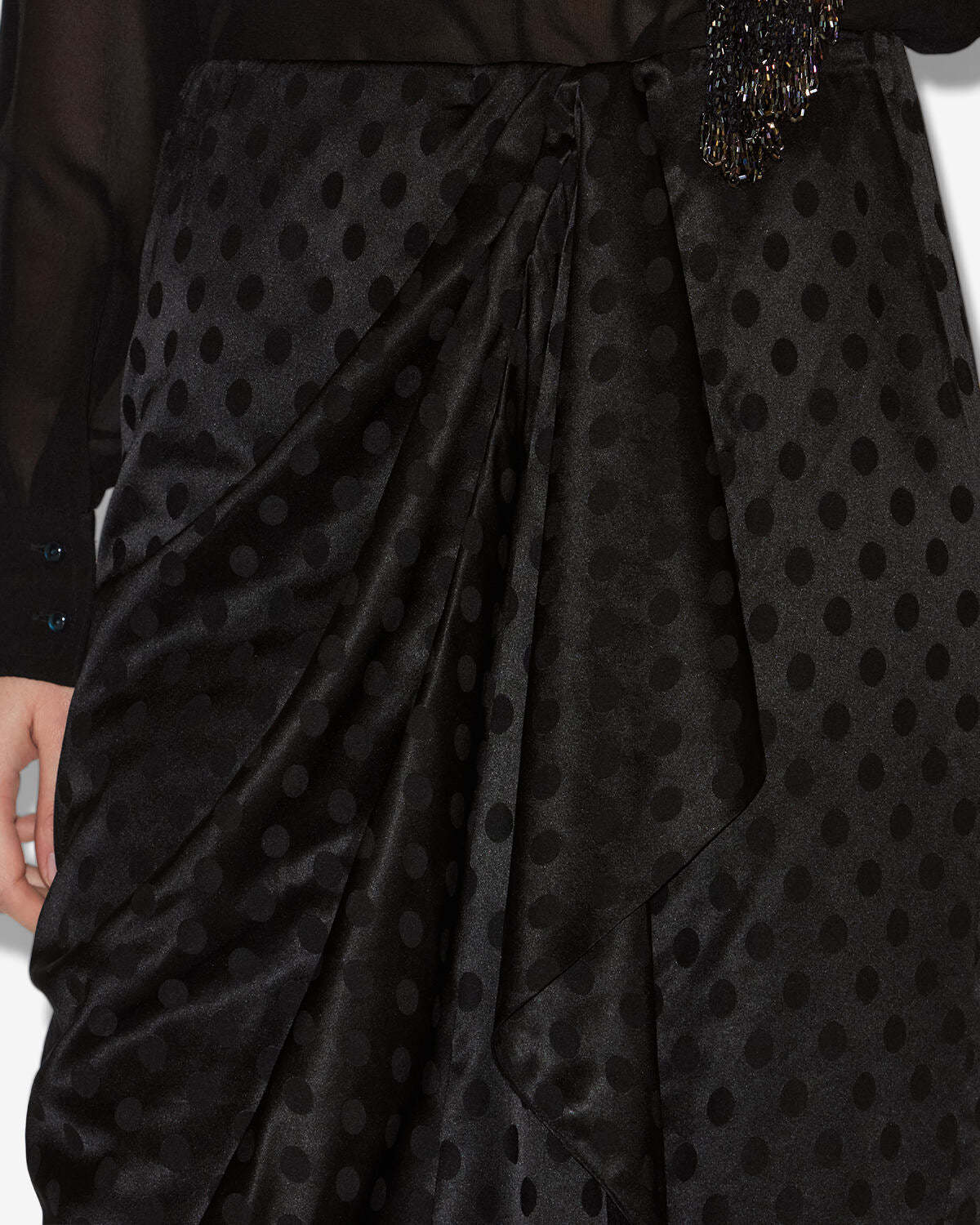 Isabel Marant Draped Polka-dot Mesh-jacquard Midi Skirt In Black