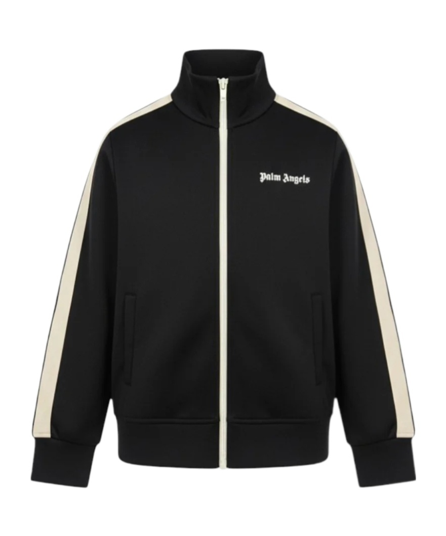 Palm Angels Kids Logo Printed Zip-up Jacket In Black