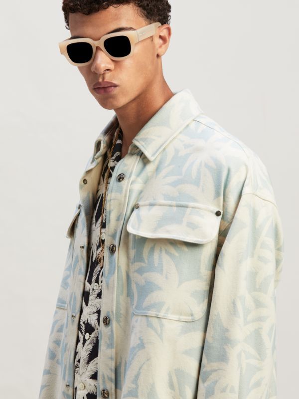 Palm Angels Palm Tree Printed Overshirt In White