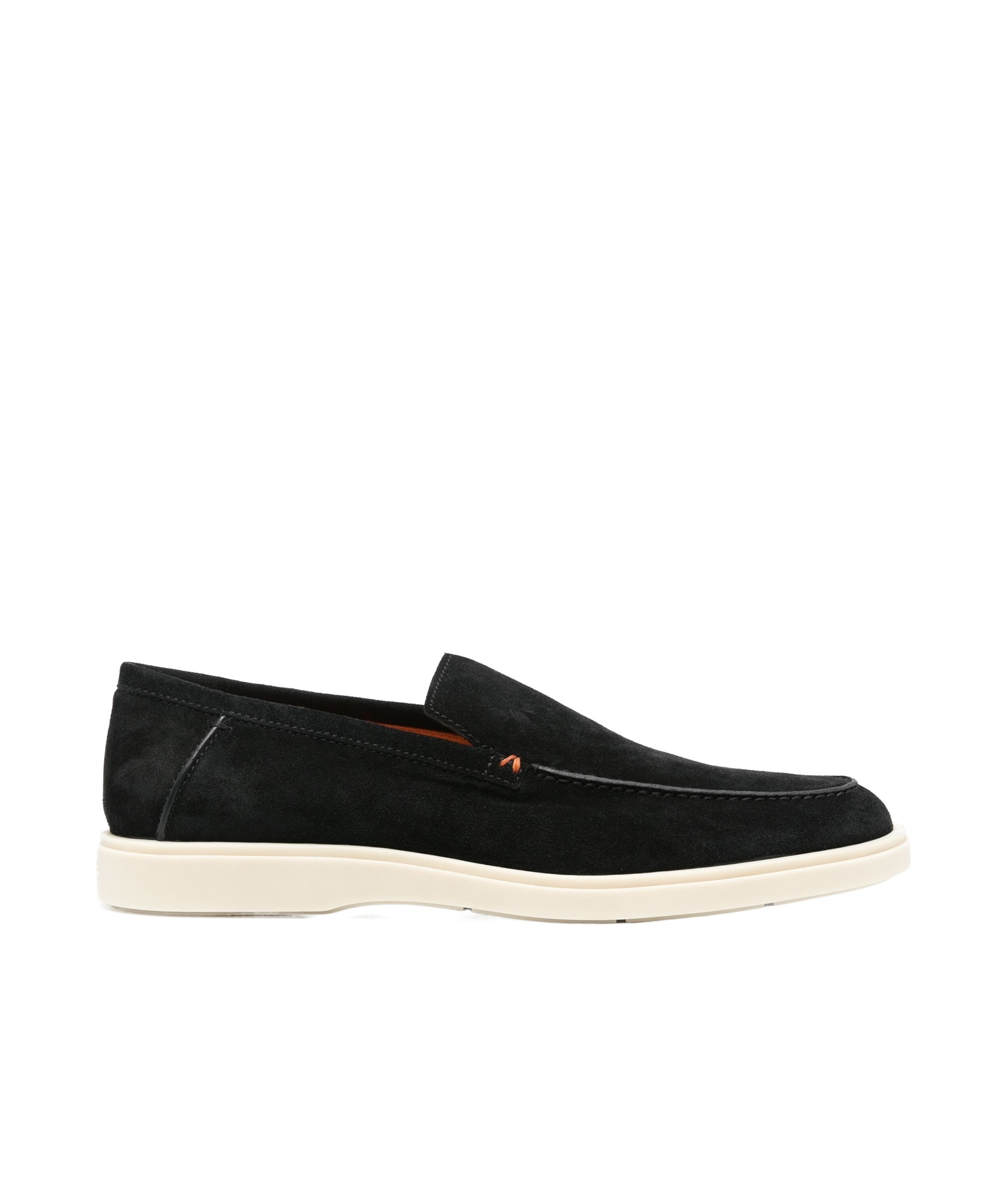 Santoni Almond-toe Suede Loafers In Black
