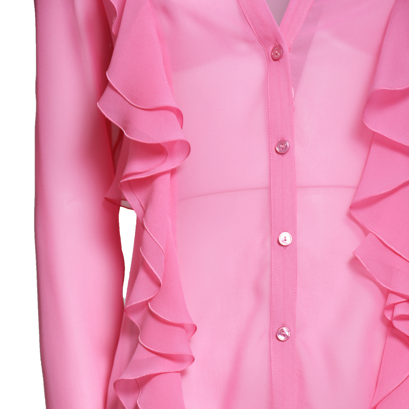 Blumarine Ruffled Semi-sheer Silk Blouse In Pink