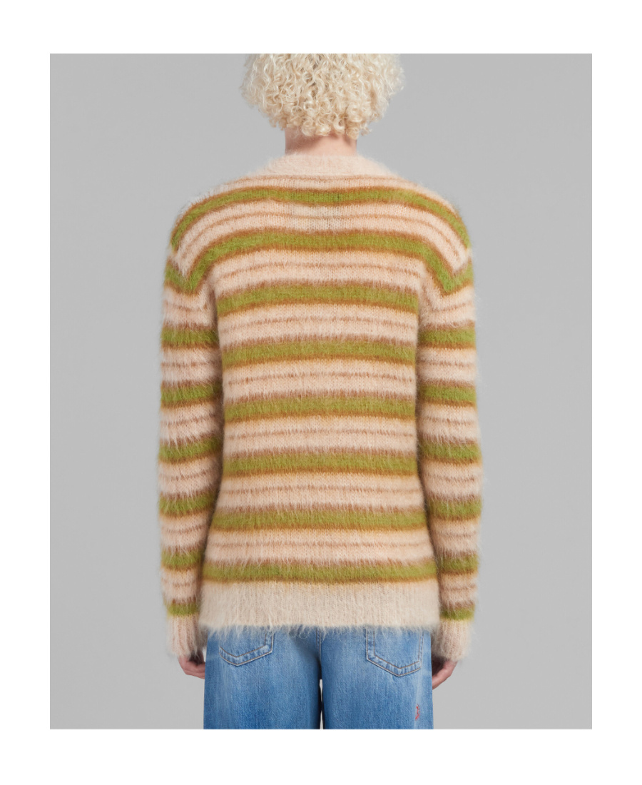 Marni Brushed Cardigan In Striped Mohair In Nude