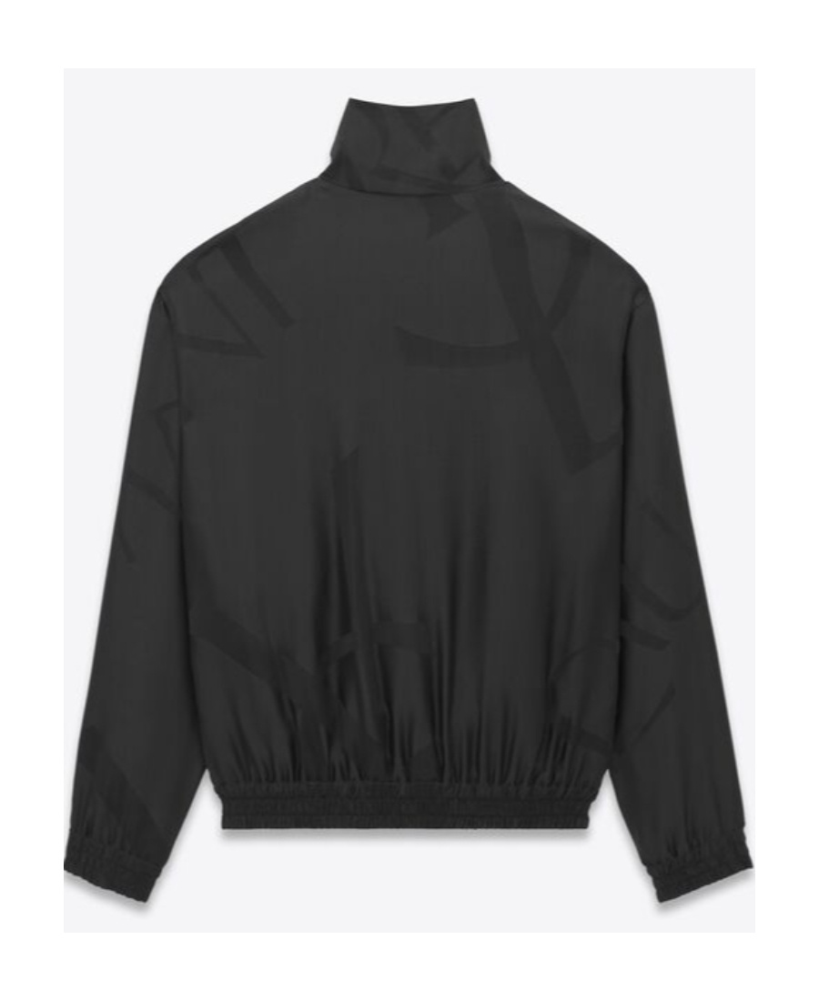 Saint Laurent Logo-print Tonal Silk Jacket In Black